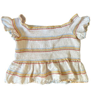 American Eagle Off Shoulder Smocked Crop top Blouse Stripped linen blend Medium